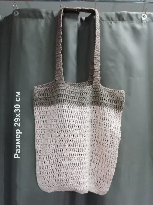 Вязаная сумка авоська ручная работа розовая с серым купить в Серпухове